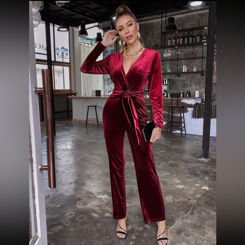 Velvet burgundy romper
